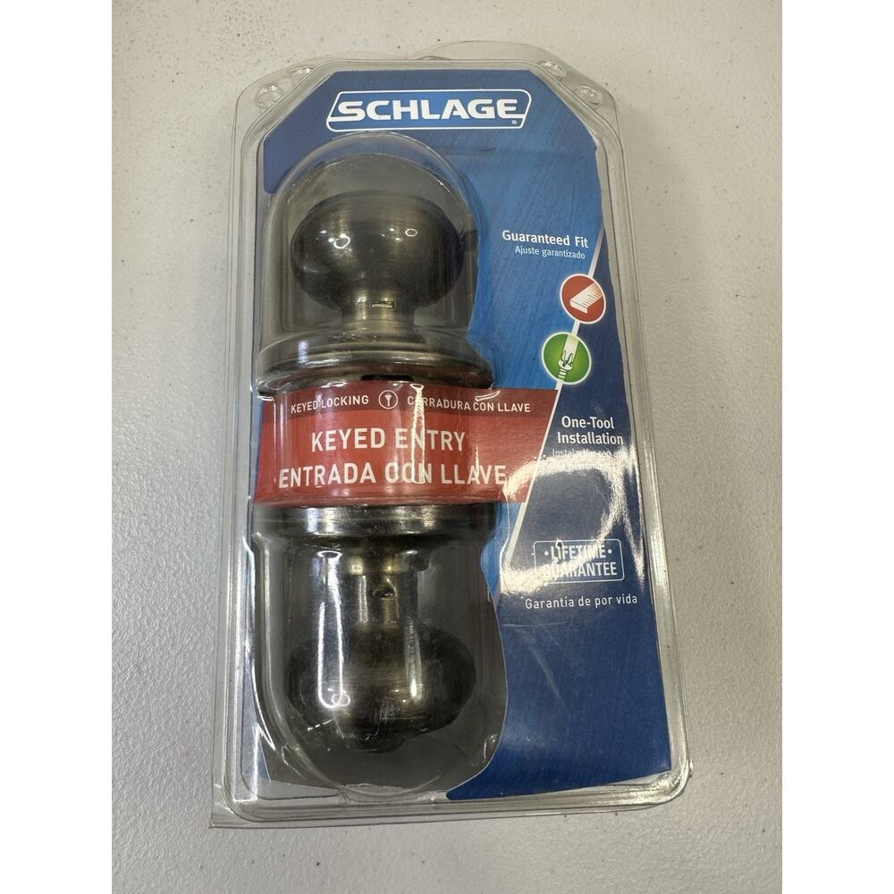 Schlage • F51 V GEO 609 • Georgian • Keyed Entry Knob • Antique Brass • NIB!!